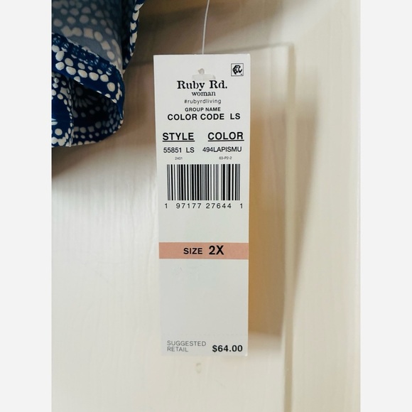 NEW NWT Ruby Rd. Blue White Textured Patterned Balloon Sleeve Blouse 2X - Picture 7 of 9